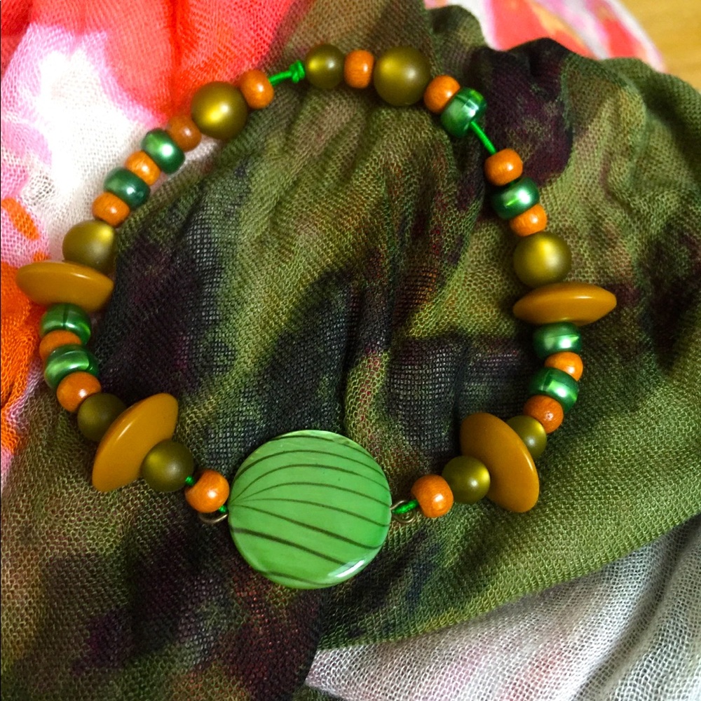 Handcrafted Olive,Dark Green&Tan Beaded Bracelet